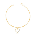 Pulseira Bailarina em Ouro 10K com Coração - 20cm 