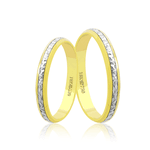 Par de Alianças de Bodas em Ouro 18K - Central Trabalhada com Ródio 2,8mm