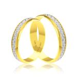Par de Alianças de Bodas em Ouro 18K - Central Trabalhada com Ródio 4mm