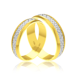 Par de Alianças de Bodas em Ouro 18K - Central Trabalhada com Ródio 5mm
