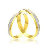 Par de Alianças de Bodas em Ouro 18K - Central Trabalhada com Ródio 3,5mm
