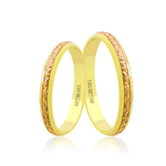 Par de Alianças de Bodas em Ouro 18K - Central Trabalhada com Ouro Rose 2,8mm