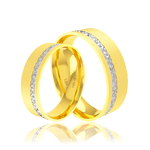 Par de Alianças de Bodas em Ouro 18K - Diamantada Filete em Ouro Branco