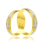 Par de Alianças de Bodas em Ouro 18K - 2 Filetes Centrais Trabalhados com Ródio 4,6mm