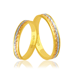Par de Alianças de Bodas em Ouro 18K - Central Trabalhada com Ouro Branco e Rose