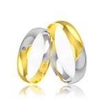 Par de Alianças de Bodas em Ouro 18K Anatômicas com 1 Diamante