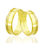 Aliança Chanfrada com 2 Frisos em Ouro 10K - 5mm