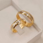 Par de Alianças de Bodas em Ouro 18K Tradicional Canaleta Central com Ródio 5mm