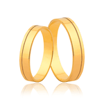 Par de Alianças Retas com Friso Lateral - 3mm em Ouro 18K