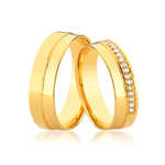 Par de Alianças 4mm em Ouro 10K com Zircônias