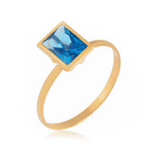 Anel em Ouro 18K Amarelo Baguete Azul
