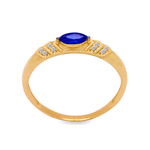 Anel de Formatura em Ouro 18K Zircônia Azul Lateral Cravejada
