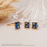 Anel em Ouro 18K Amarelo Baguete Azul