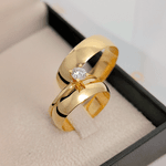 Par de Alianças Tradicionais + Anel Solitário em Ouro 18K - 5mm