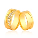 Par de Alianças com Diamantes em Ouro 18K | Anatômicas