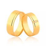 Par de Alianças com 3 Diamantes em Ouro 18K