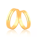 Par de Alianças para Noivado e Casamento | Ouro 18K Friso Central