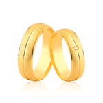 Par de Alianças Diamantadas com Diamante em Ouro 18K