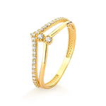 Anel Coroa com Zircônias em Ouro 10K - Aro Duplo