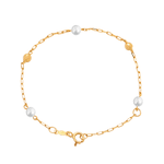 Pulseira Infantil Chapa Lisa Pérola e Bolinha em Ouro 18K - 15cm