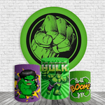 Kit Painel De Festa Incrível Hulk Redondo + Trio De Cilindros Em Tecido