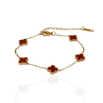 Pulseira Mini Trevo Vermelho Aço Inoxidável Dourado 