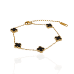 Pulseira Mini Trevo Preto Aço Inoxidável Dourado 