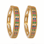 Brinco Argola Média Zircônias Coloridas Banho de Ouro 18K