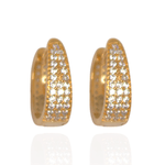 Brinco Argola Oval Cravejada Semijoia Banho de Ouro 18K 