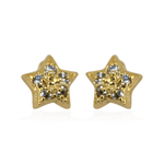 Brinco Estrela Cravejado de Zircônia Texturizada Banho de Ouro 18K