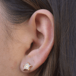 Brinco Estrela Cravejado de Zircônia Texturizada Banho de Ouro 18K