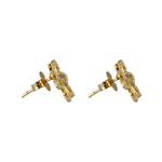 Brinco Flor Pétalas Vazadas com Zircônia Banho de Ouro 18K