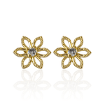 Brinco Flor Pétalas Vazadas com Zircônia Banho de Ouro 18K