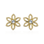 Brinco Flor Pétalas Vazadas com Zircônia Banho de Ouro 18K