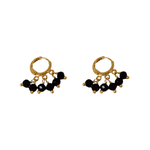 Brinco Argola Click Tripla 6 Cristal Preto Banho de Ouro 18K