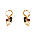 Brinco Argola Click Cacho Pedra Natural Jade, Rubelita, Safira e Pérola Cultivada Banho de Ouro 18K