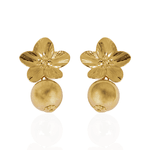 Brinco Flor com Esfera Pendurada Banho de Ouro 18K