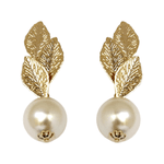 Brinco Folhas com Pérola Banho de Ouro 18K