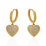 Brinco Argola com Coração Cravejado Banho de Ouro 18K