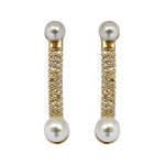 Brinco Ear Jacket Cravejado com Duas Pérolas Banho de Ouro 18K