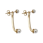 Brinco Ear Jacket Cravejado com Duas Pérolas Banho de Ouro 18K