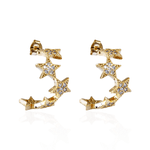 Brinco Meia Argola Estrelas com Zircônias Banho de Ouro 18K