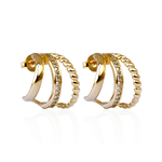 Brinco Três Argolas com Zircônias Banho de Ouro 18K