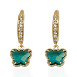 Brinco Argola Gancho Cravejado e Borboleta Verde Banho de Ouro 18K