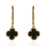 Brinco Argola Gancho Cravejado e Trevo Preto Banho de Ouro 18K