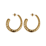 Brinco Meia Argola Oval Martelada Banho de Ouro 18K