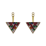 Brinco Ear Jacket Triângulos Coloridos Banho de Ouro 18K
