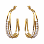 Brinco Meia Argola Oval com Zircônias Carrê Banho de Ouro 18K