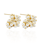 Brinco Meia Argola com Detalhes em Pérolas Semijoia Banho de Ouro 18K 