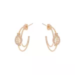 Brinco Meia Argola Trançada com Folha cravejada de Zirconia incolor by Kumbayá Joias 